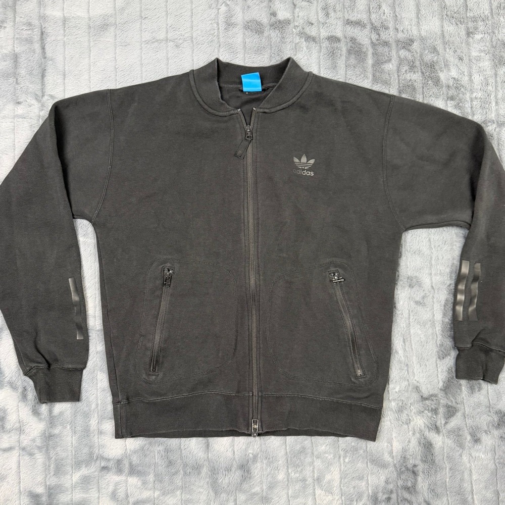 Adidas Originals Mens Full Zip Bomber Sweatshirt Black Trefoil BK0520 Medium
